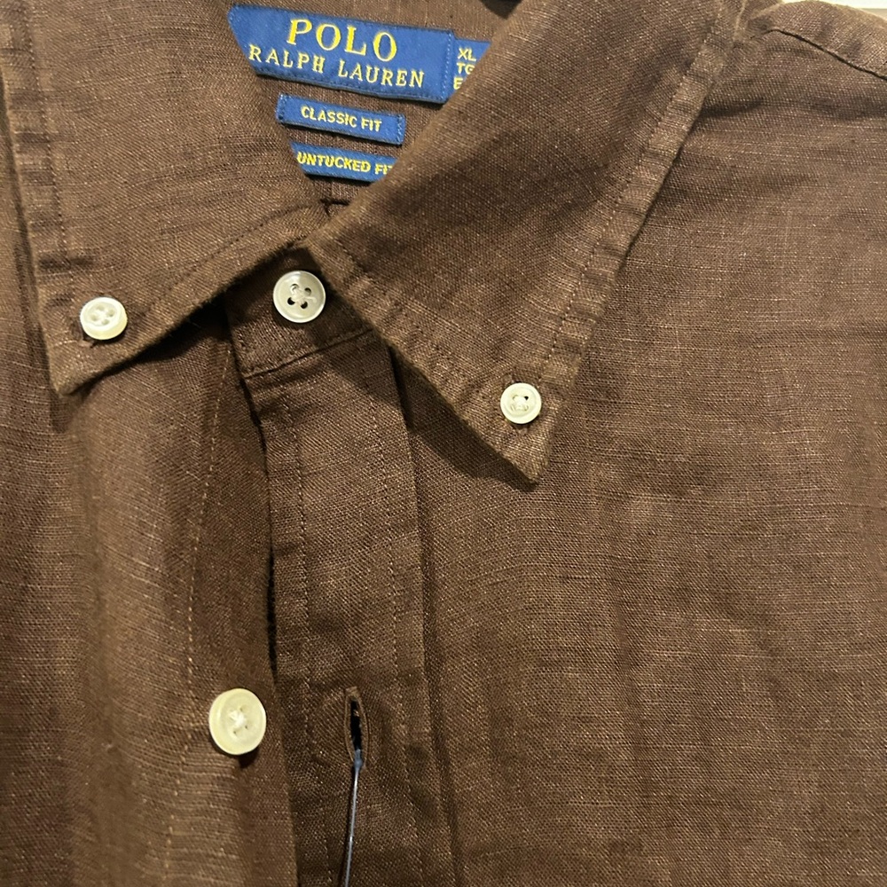 Polo by Ralph Lauren Dark Brown Casual Shirt Linen - Picture 2 of 3